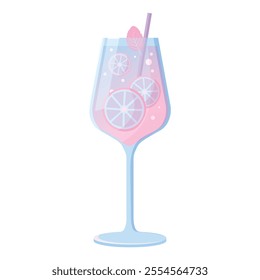 Isolated pink and blue cocktail with fruits. Vector illustration