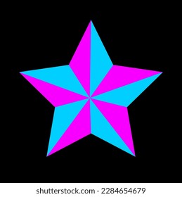 An isolated Pink Blue vector star on black background. 