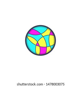 Isolated pink, blue and yellow mosaic logo design in a circle for creative business company.  An abstract colorful geometric modern round icon for branding, corporate identity. Simple flat fish image