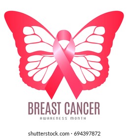 Isolated pink butterfly wings, Breast cancer campaign, Vector illustration