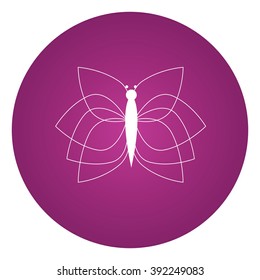 Isolated pink button with a silhouette of a butterfly