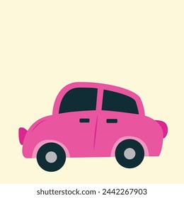 Isolated Pink Car Vector Drawing with Pastel Yellow Background