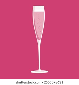 Isolated pink champagne glass on color background. Vector illustration