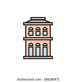 Isolated pink color low-rise municipal house in lineart style icon, element of urban architectural building vector illustration