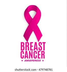 Isolated pink color ribbon on the white background logo. Against cancer logotype. Stop disease symbol. International worldwide breast cancer week. Medical sign. Vector illustration