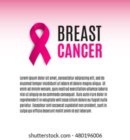 Isolated pink color ribbon on the white background with text banner. Against cancer logotype. Stop disease symbol. International worldwide breast cancer week. Medical sign. Vector illustration