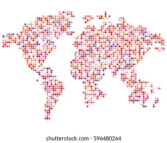 Isolated pink color worldmap of dots on white background, earth vector illustration.