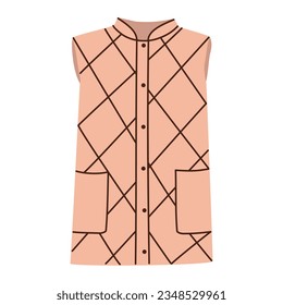 Isolated pink female quilted vest with square pockets in flat style on white background. Warm clothes