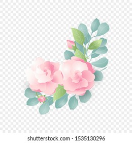 Isolated pink flower composition for wedding. Vector floral element. Cute romantic Gardenia for wedding card on transparent background. Vector Illustration