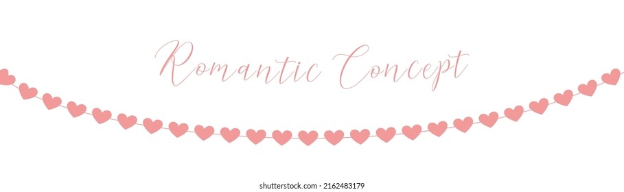 Isolated pink hearts garland for Valentines Day and celebration card. Vector Illustration.