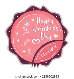 Isolated pink label with text and flower icons Valentine day Vector