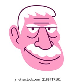 Isolated pink Man face old hair comic people vector Illustration
