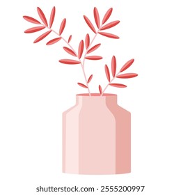 Isolated pink pastel vase with flowers in flat style. Vector illustration