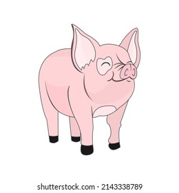 Isolated pink pig animated animals jungle vector illustration