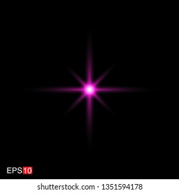 isolated pink Rays with lens flare, Sun flare, flare on the black background. Transparent Vector Illustration