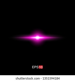 isolated pink Rays with lens flare, Sun flare, flare on the black background. Transparent Vector Illustration