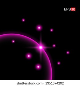 isolated pink Rays with lens flare, Sun flare, flare on the black background. Transparent Vector Illustration