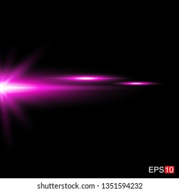 isolated pink Rays with lens flare, Sun flare, flare on the black background. Transparent Vector Illustration