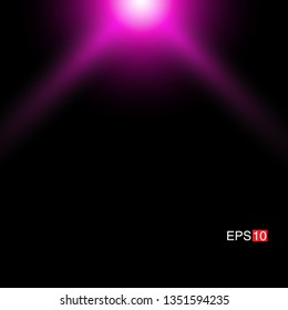 isolated pink Rays with lens flare, Sun flare, flare on the black background. Transparent Vector Illustration