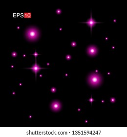 isolated pink Rays with lens flare, Sun flare, flare on the black background. Transparent Vector Illustration