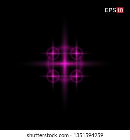 isolated pink Rays with lens flare, Sun flare, flare on the black background. Transparent Vector Illustration