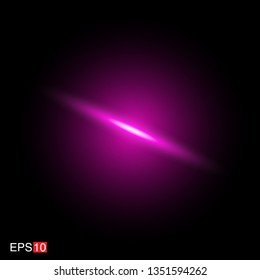 isolated pink Rays with lens flare, Sun flare, flare on the black background. Transparent Vector Illustration
