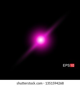 isolated pink Rays with lens flare, Sun flare, flare on the black background. Transparent Vector Illustration