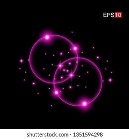 isolated pink Rays with lens flare, Sun flare, flare on the black background. Transparent Vector Illustration