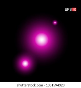 isolated pink Rays with lens flare, Sun flare, flare on the black background. Transparent Vector Illustration