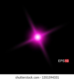 isolated pink Rays with lens flare, Sun flare, flare on the black background. Transparent Vector Illustration