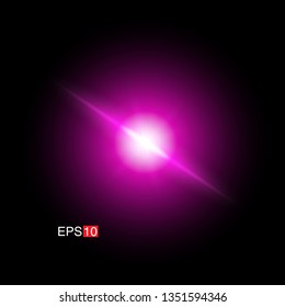 isolated pink Rays with lens flare, Sun flare, flare on the black background. Transparent Vector Illustration