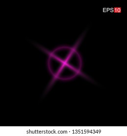 isolated pink Rays with lens flare, Sun flare, flare on the black background. Transparent Vector Illustration