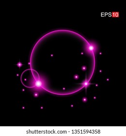 isolated pink Rays with lens flare, Sun flare, flare on the black background. Transparent Vector Illustration