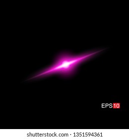 isolated pink Rays with lens flare, Sun flare, flare on the black background. Transparent Vector Illustration