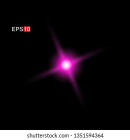 isolated pink Rays with lens flare, Sun flare, flare on the black background. Transparent Vector Illustration