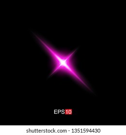 isolated pink Rays with lens flare, Sun flare, flare on the black background. Transparent Vector Illustration