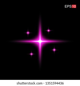 isolated pink Rays with lens flare, Sun flare, flare on the black background. Transparent Vector Illustration