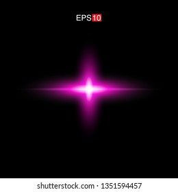 isolated pink Rays with lens flare, Sun flare, flare on the black background. Transparent Vector Illustration