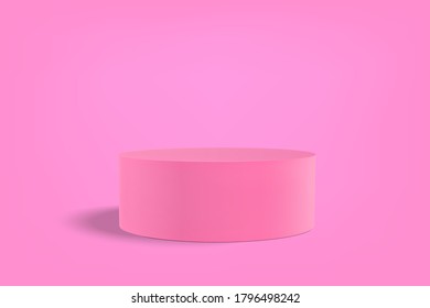 Isolated pink realistic podium. Vector realistic 3d pedestal for cosmetics product presentation and product showcase. Product advertising stand.
