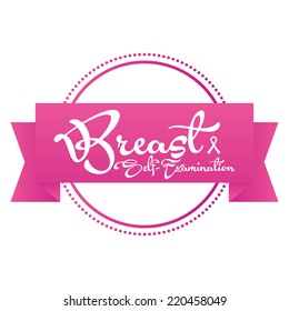 an isolated pink ribbon with text against breast cancer
