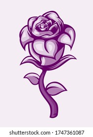 Ilustración de rosa rosado aislada. Estilo vectorial cartoonizado