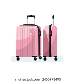 Isolated pink suitcases set. Luggage vector illustration