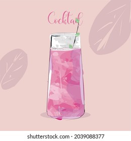 Isolated Pink Tropical Cocktail With Ice