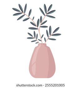 Isolated pink vase with flowers in flat style. Vector illustration