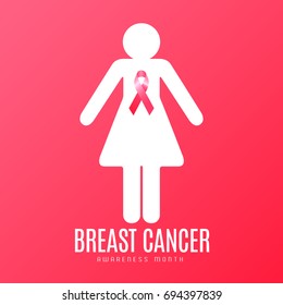 Isolated pink women icon with a ribbon, Breast cancer campaign, Vector illustration