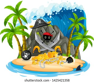 Isolated pirate island on white background illustration