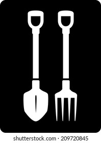 isolated pitchfork and bayonet spade black garden icon