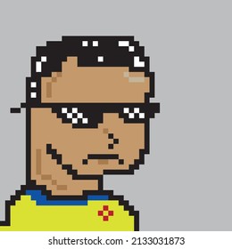 isolated pixel art nft character with thug life sunglasses