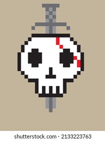 isolated pixel art nft skull with sword