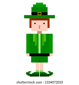 Isolated pixel patrick day elf. Vector illustration design